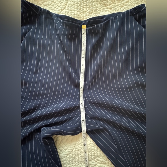 Chico's Blue + White Pinstrip Classic Straight-Leg Cut Trousers - Picture 13 of 15